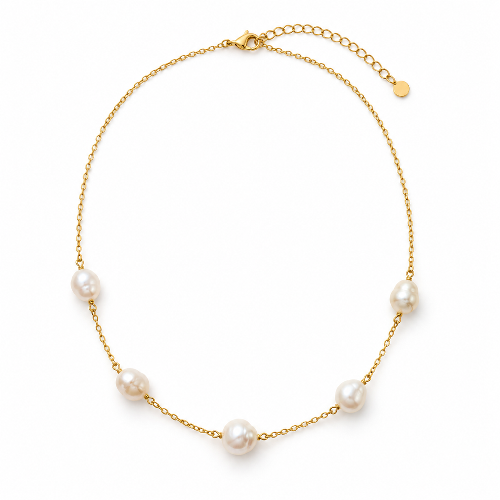 Offset Pearl Line Necklace