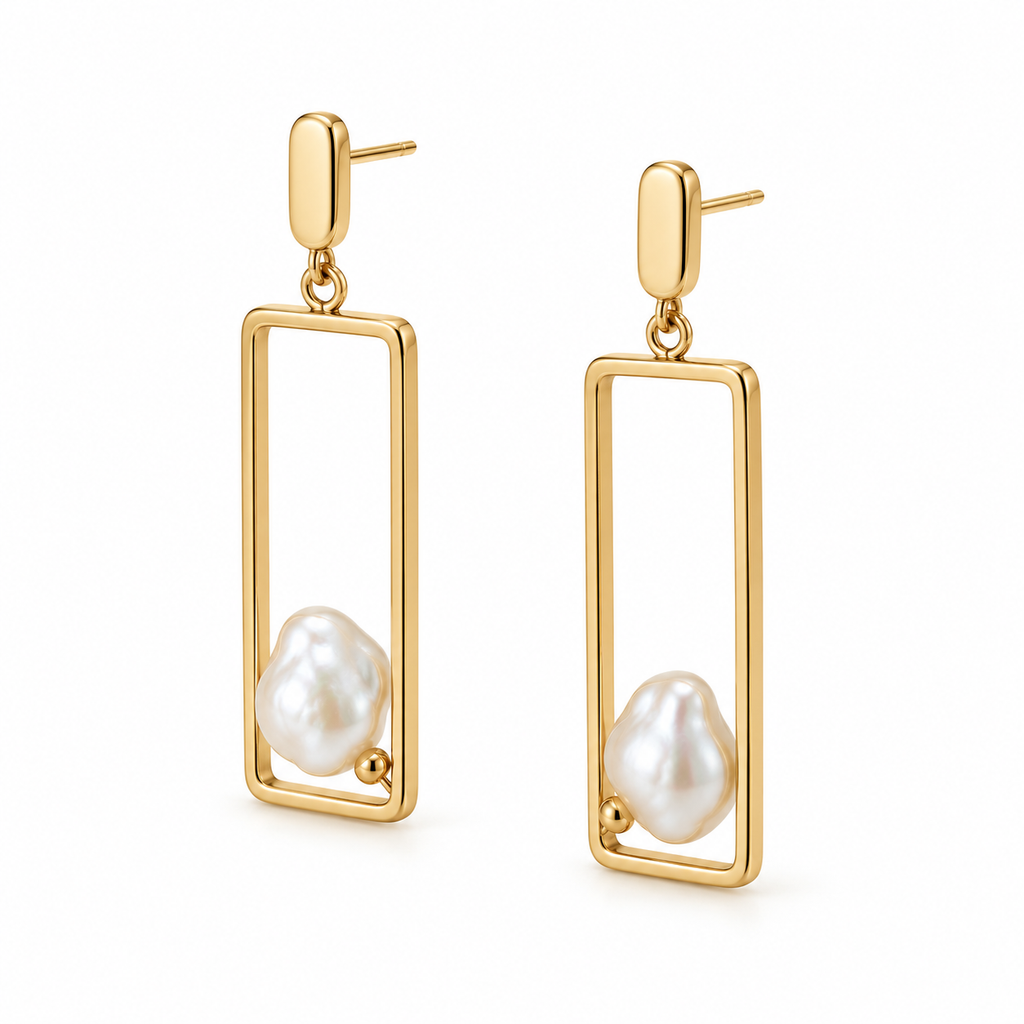 Frame Pearl Drop Earrings
