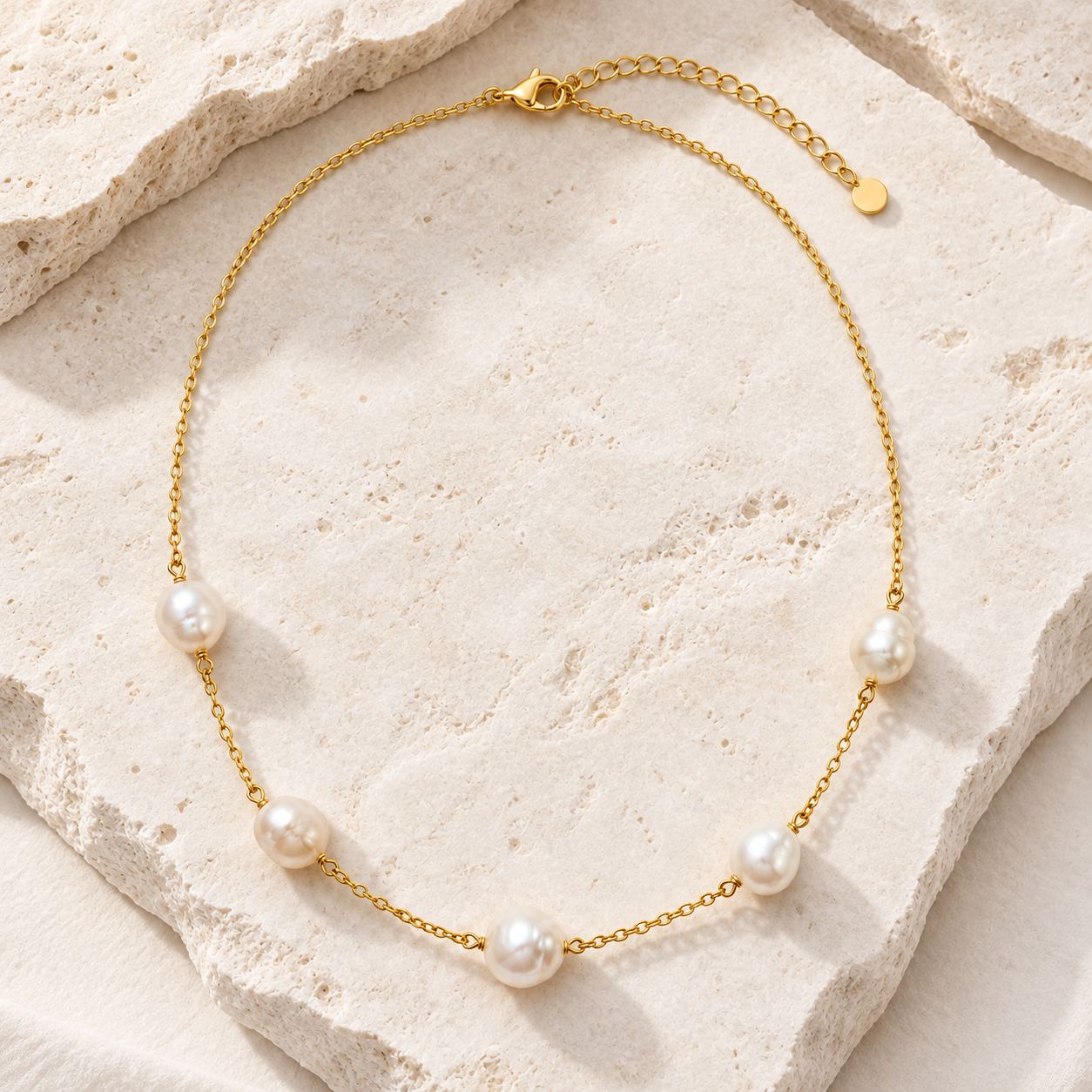 Offset Pearl Line Necklace