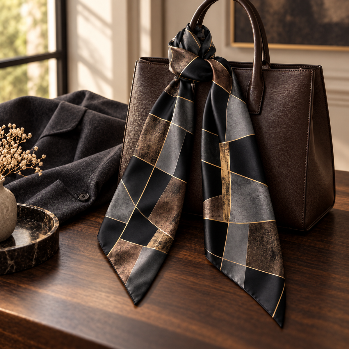 Night Grid Silk Neck Scarf