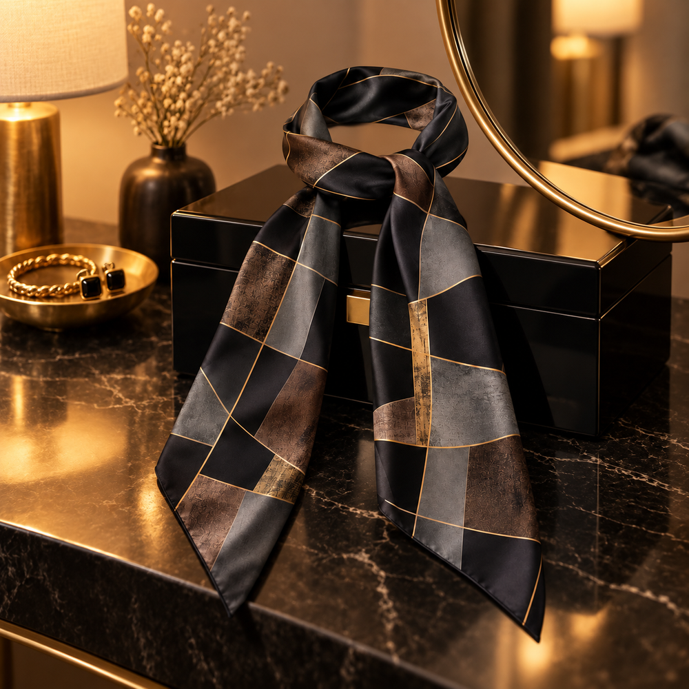 Night Grid Silk Neck Scarf
