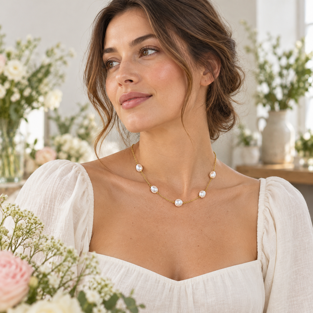 Offset Pearl Line Necklace