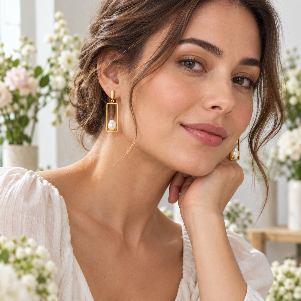 Frame Pearl Drop Earrings
